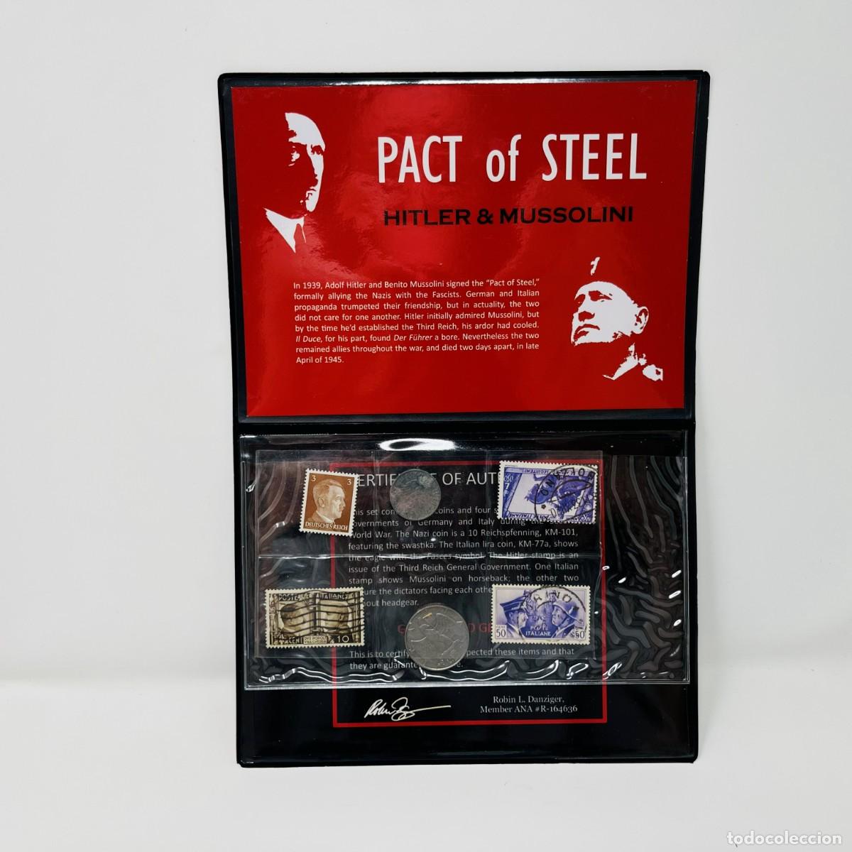 Monedas antiguas de Europa: &Aacute;lbum Pacto de Acero Hitler y Mussolini | 6 Piezas Originales | Monedas y Sellos WWII