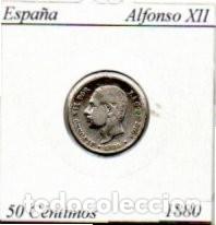 Monedas antiguas de Europa: ESPA&Ntilde;A 1880, 50 C&Eacute;NTIMOS , ALFONSO XII, AG