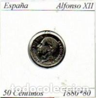 Monedas antiguas de Europa: ESPA&Ntilde;A 1880-80, 50 C&Eacute;NTIMOS,, ALFONSO XII, AG