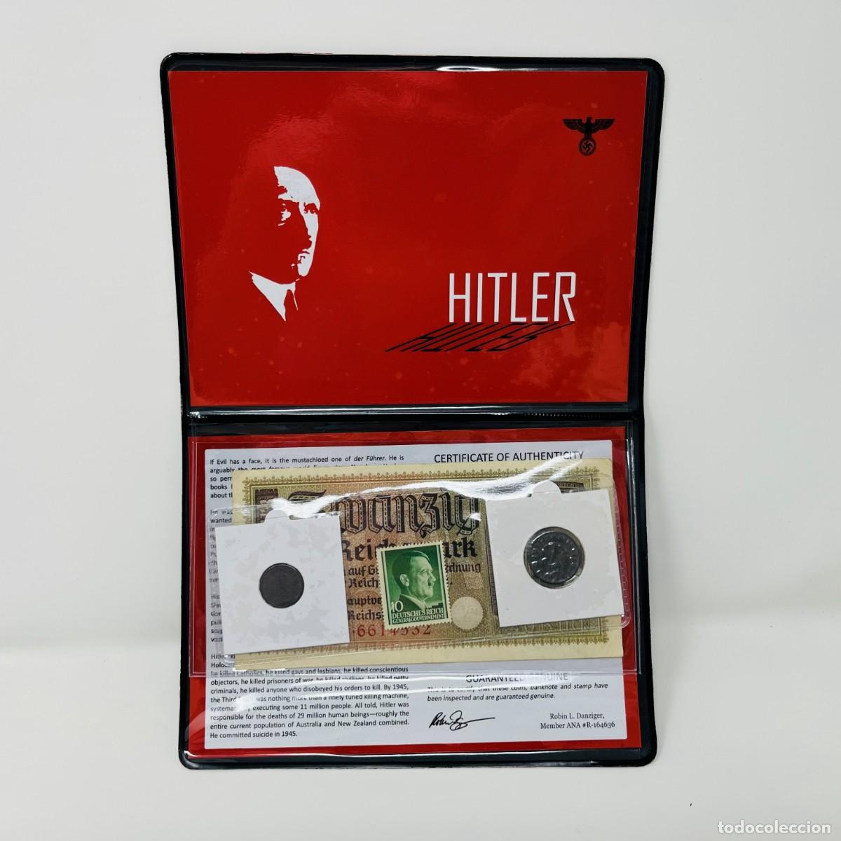 Monedas antiguas de Europa: &Aacute;lbum Original Tercer Reich &ndash; Billete 20 Reichsmark + 2 Monedas + Sello Hitler &ndash; Certificado