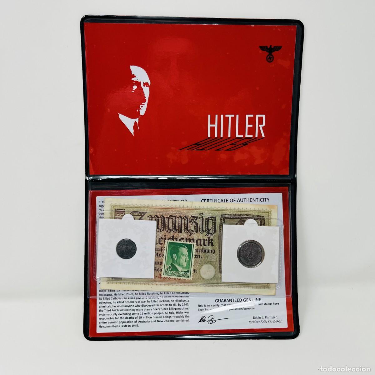 Monedas antiguas de Europa: &Aacute;lbum Original Tercer Reich &ndash; Billete 20 Reichsmark + 2 Monedas + Sello Hitler &ndash; Certificado