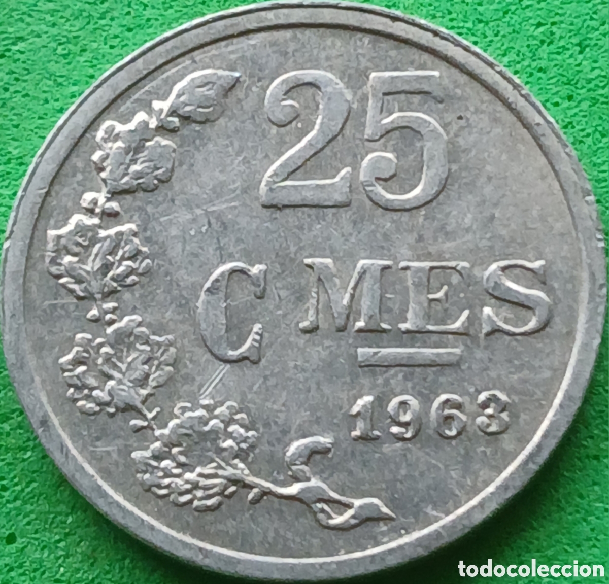 Monedas antiguas de Europa: Luxemburgo 25 c&eacute;ntimos 1963 km#45a Alineaci&oacute;n medalla (0&deg;)- ESCASA!!