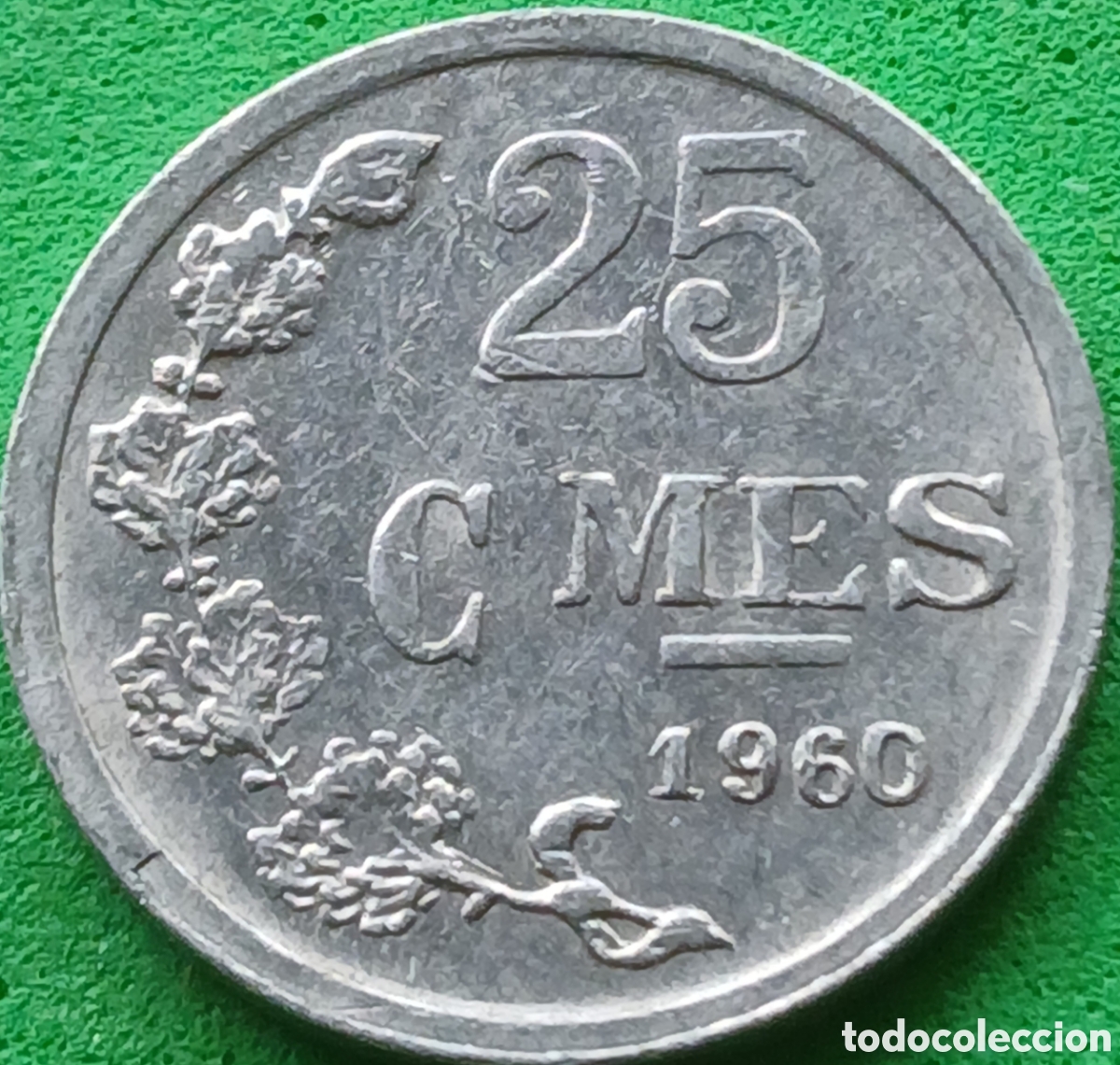 Monedas antiguas de Europa: Luxemburgo 25 c&eacute;ntimos 1960 km#45a alineaci&oacute;n medalla (0&deg;)- ESCASA!