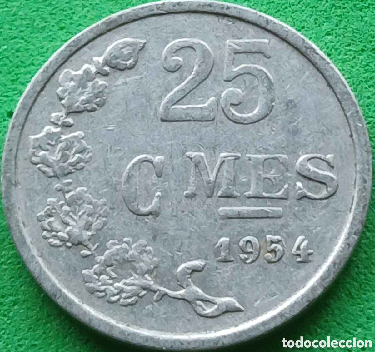 Monedas antiguas de Europa: Luxemburgo 25 c&eacute;ntimos 1954 km#45a alineaci&oacute;n moneda (180&deg;)