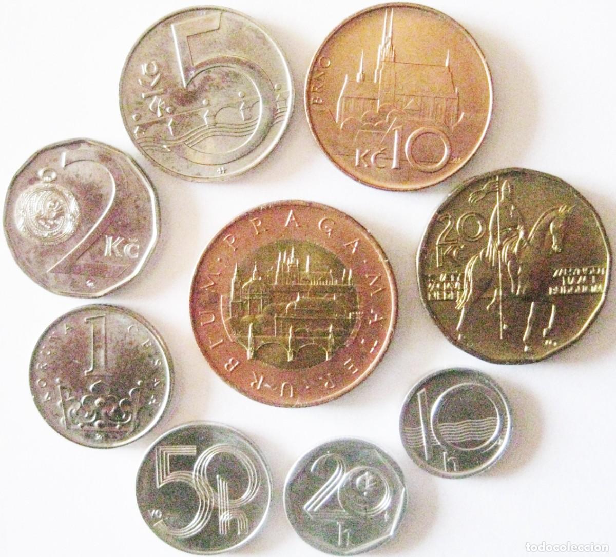 Monedas antiguas de Europa: Rep. Checa: Set de 9 monedas: 1, 2, 5, 10+10, 20+20 y 50 + 50 Coronas./ Sin Circular.