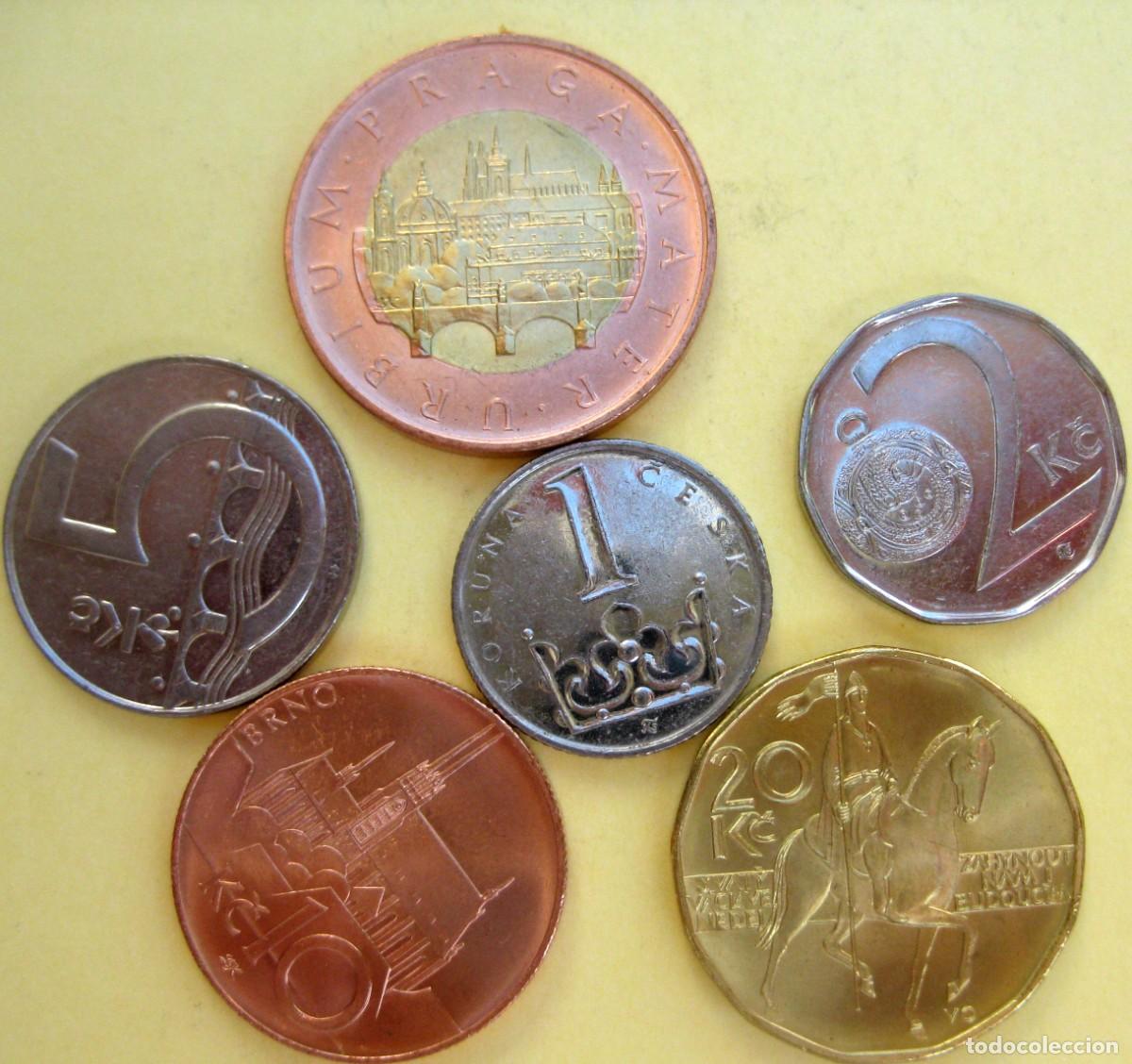 Monedas antiguas de Europa: Rep. Checa: Set de 6 monedas: 1, 2, 5, 10, 20 y 50 (bimet&aacute;lica) Coronas./ Sin Circular.