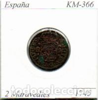 Monedas antiguas de Europa: ESPA&Ntilde;A 1745. 2 MARAVEDIES, SEGOVIA, KM-366;