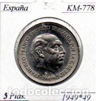 Monedas antiguas de Europa: ESPA&Ntilde;A 1949-49 (2), 5 PESETAS, KM-778, EBC