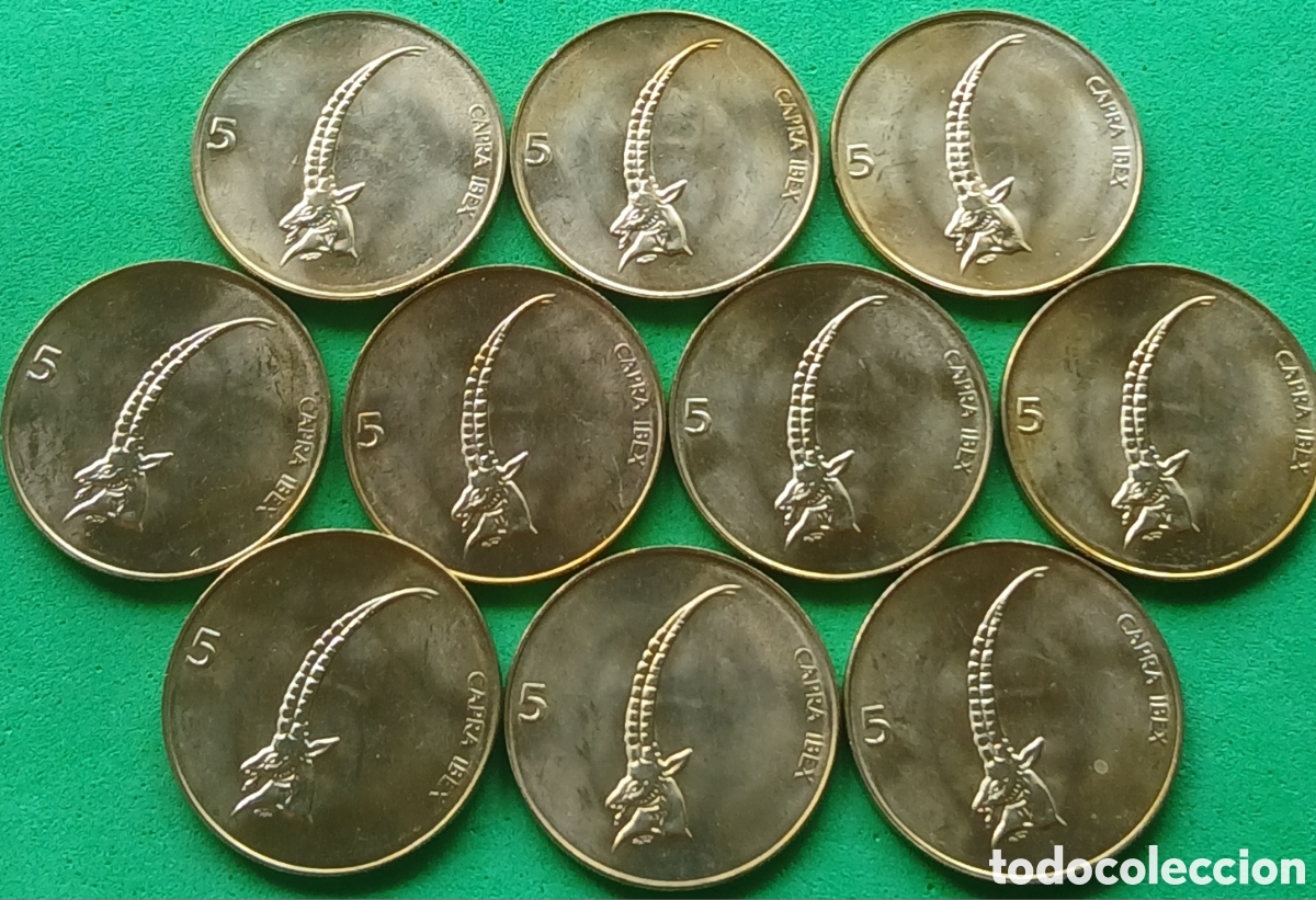 Monedas antiguas de Europa: Eslovenia 5 tolarjev 2000 x 10 monedas. Km#6