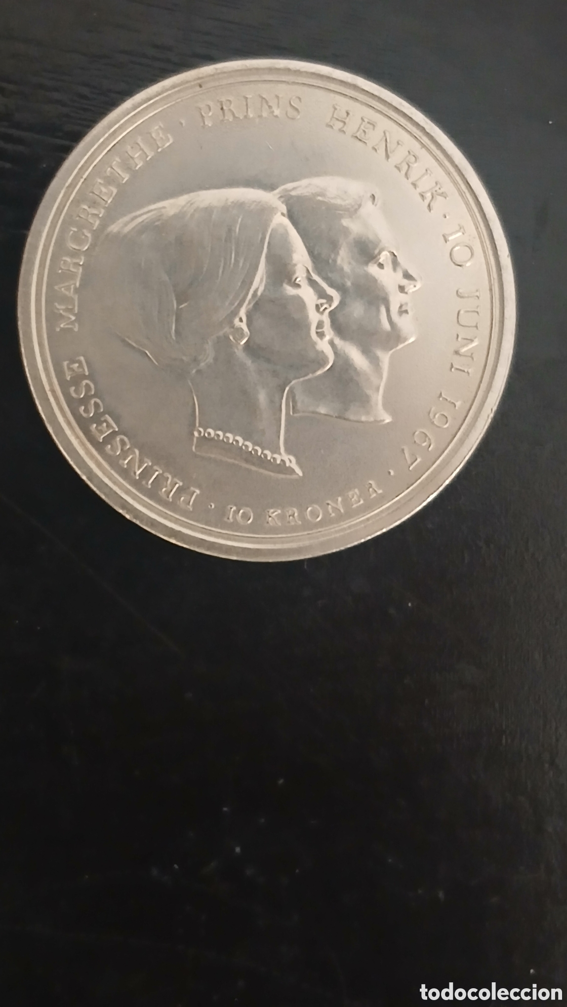 Monedas antiguas de Europa: 10 Kroner Dinamarca 1967.Princesa Margarita.plata