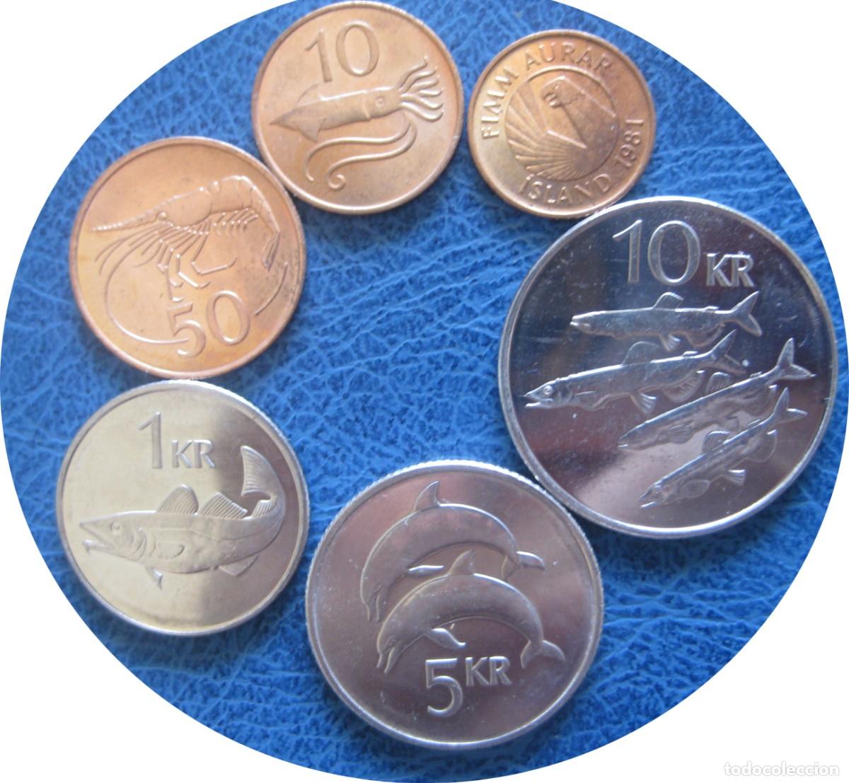 Monedas antiguas de Europa: Islandia, Set de 6 Monedas: 5, 10 y 50 Aurar + 1, 5 y 10 Coronas./ Sin Circular.