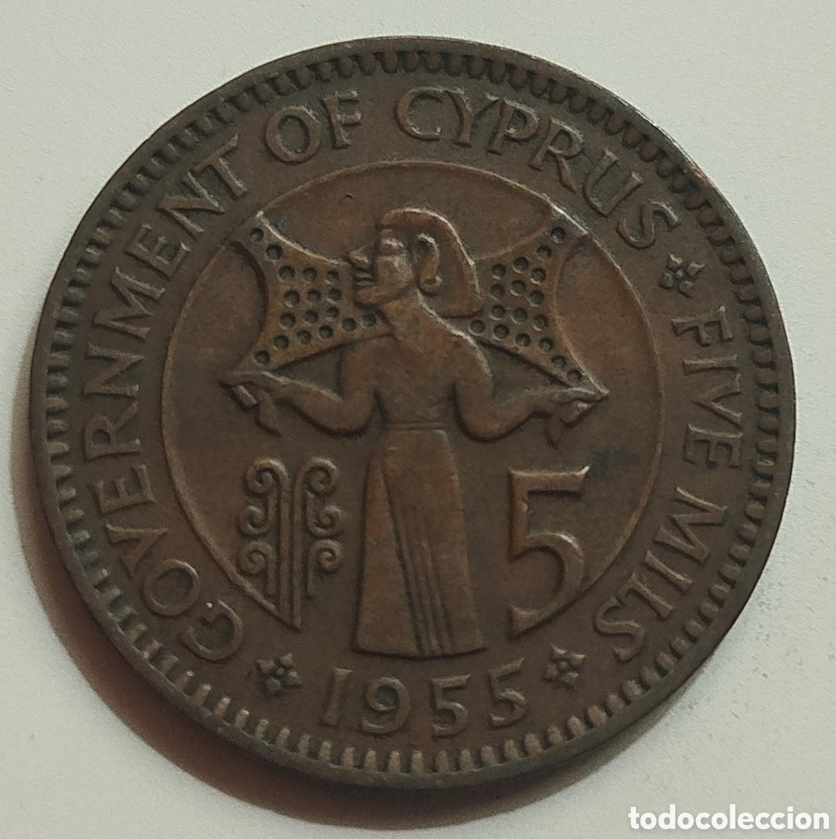 Monedas antiguas de Europa: Moneda 5 Mils Chipre 1955 Reina Isabel II