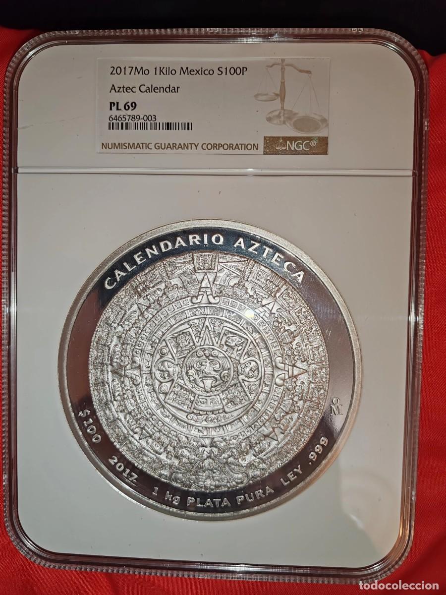 Monedas antiguas de Europa: Moneda de plata 999 de kilo calendario azteca, del 2017. M&eacute;xico S100P.