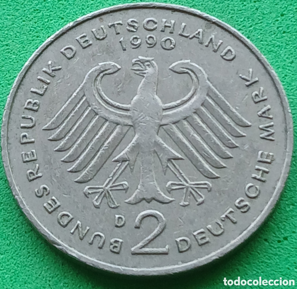 Monedas antiguas de Europa: Alemania Federal 2 marcos 1990 D km#170 Ludwig Erhard