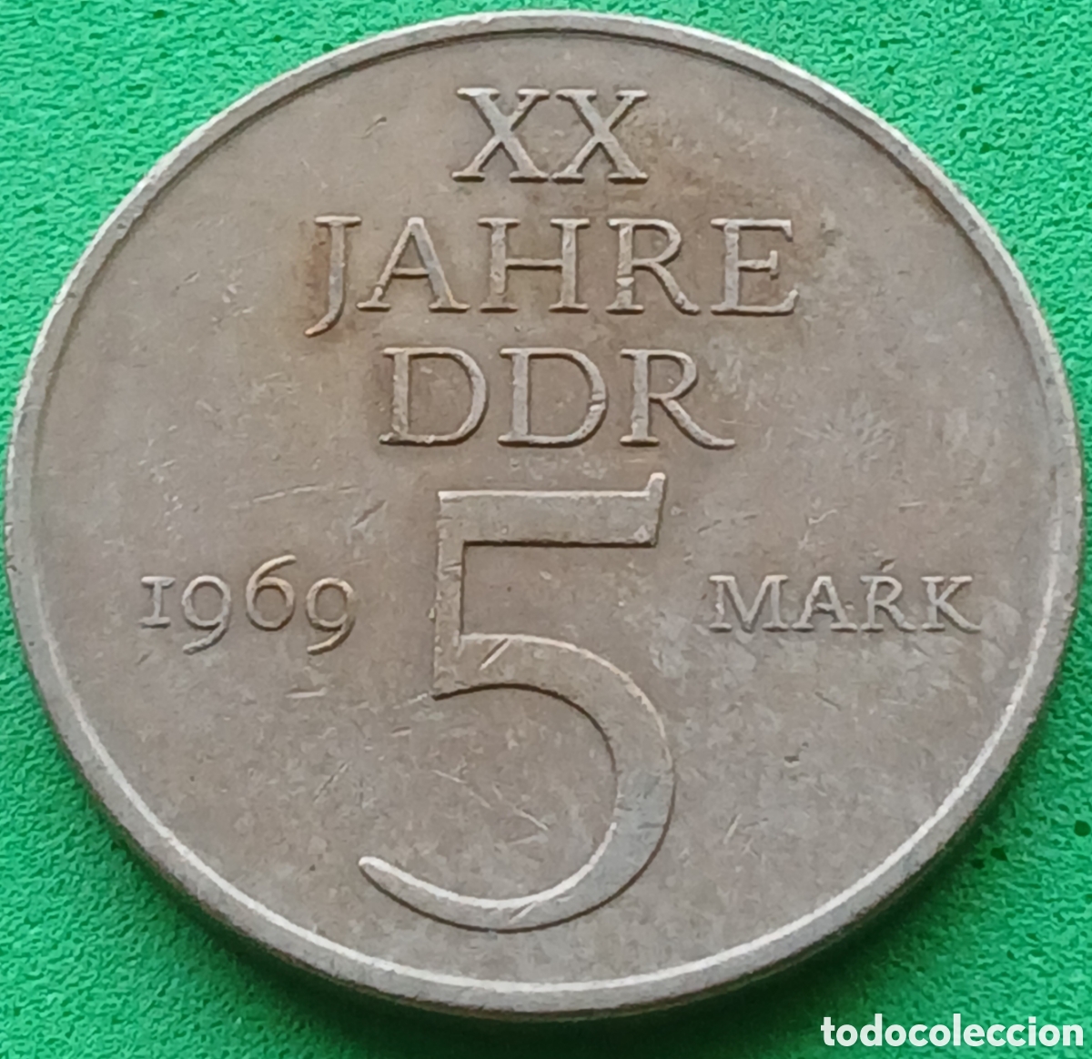 Alte M&uuml;nzen aus Europa: Alemania Oriental 5 marcos 1969 km#22 20&deg; aniversario de la RDA