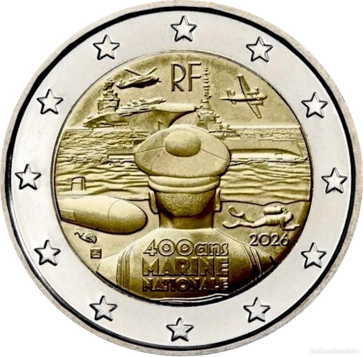 Monedas antiguas de Europa: FRANCIA 2 euro 2026 S/C 400 a&ntilde;os de experiencia de la Marina francesa