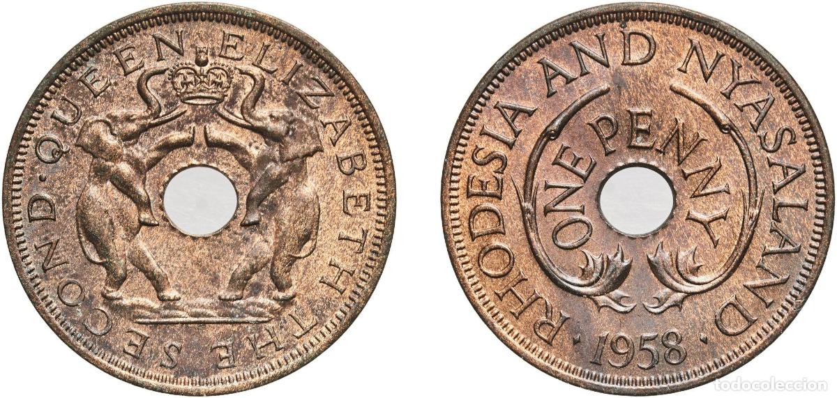 Monedas antiguas de Europa: Rhodesia and Nyasaland 1958 1 Penny - Elizabeth II Bronze Royal Mint (Tower Hill) (2880000) 6.37g U