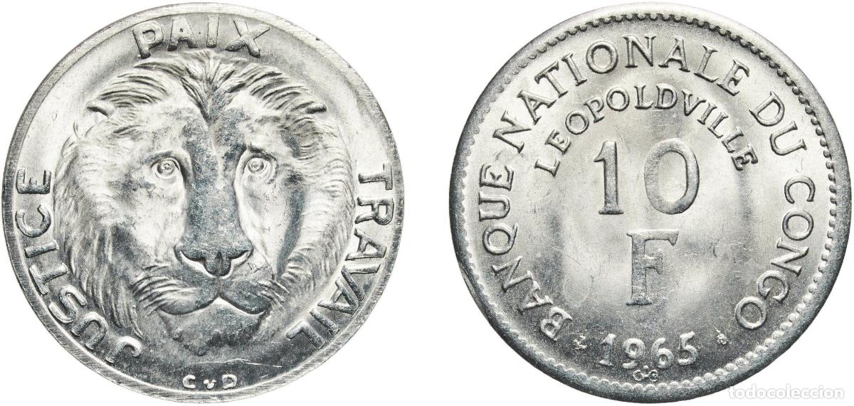 Monedas antiguas de Europa: Congo Republic 1965 10 Francs Aluminium Royal Mint of Belgium 3.27g UNC KM 1 Sch&ouml;n 34