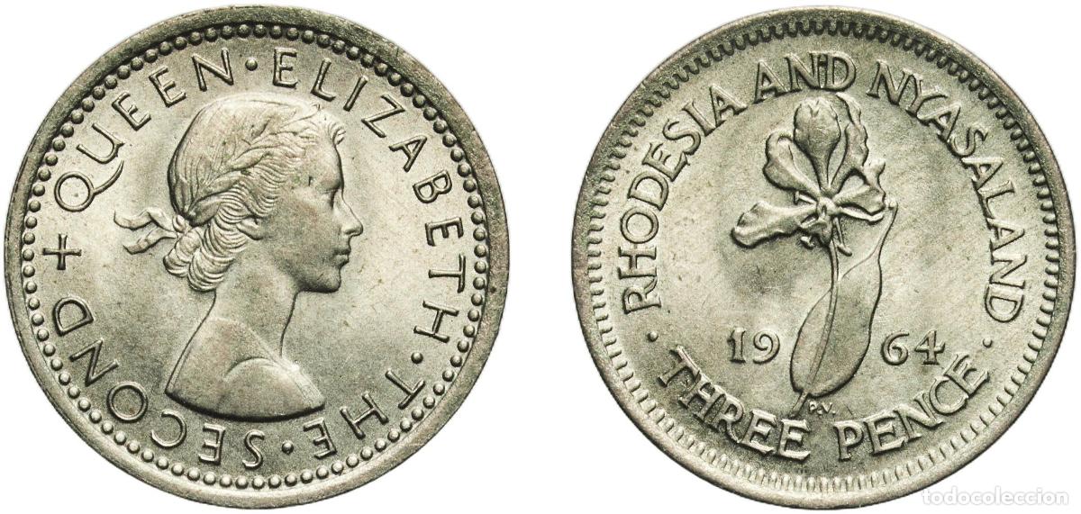 Monedas antiguas de Europa: Rhodesia and Nyasaland 1964 3 Pence - Elizabeth II (1st portrait) Copper-nickel Royal Mint (Tower H