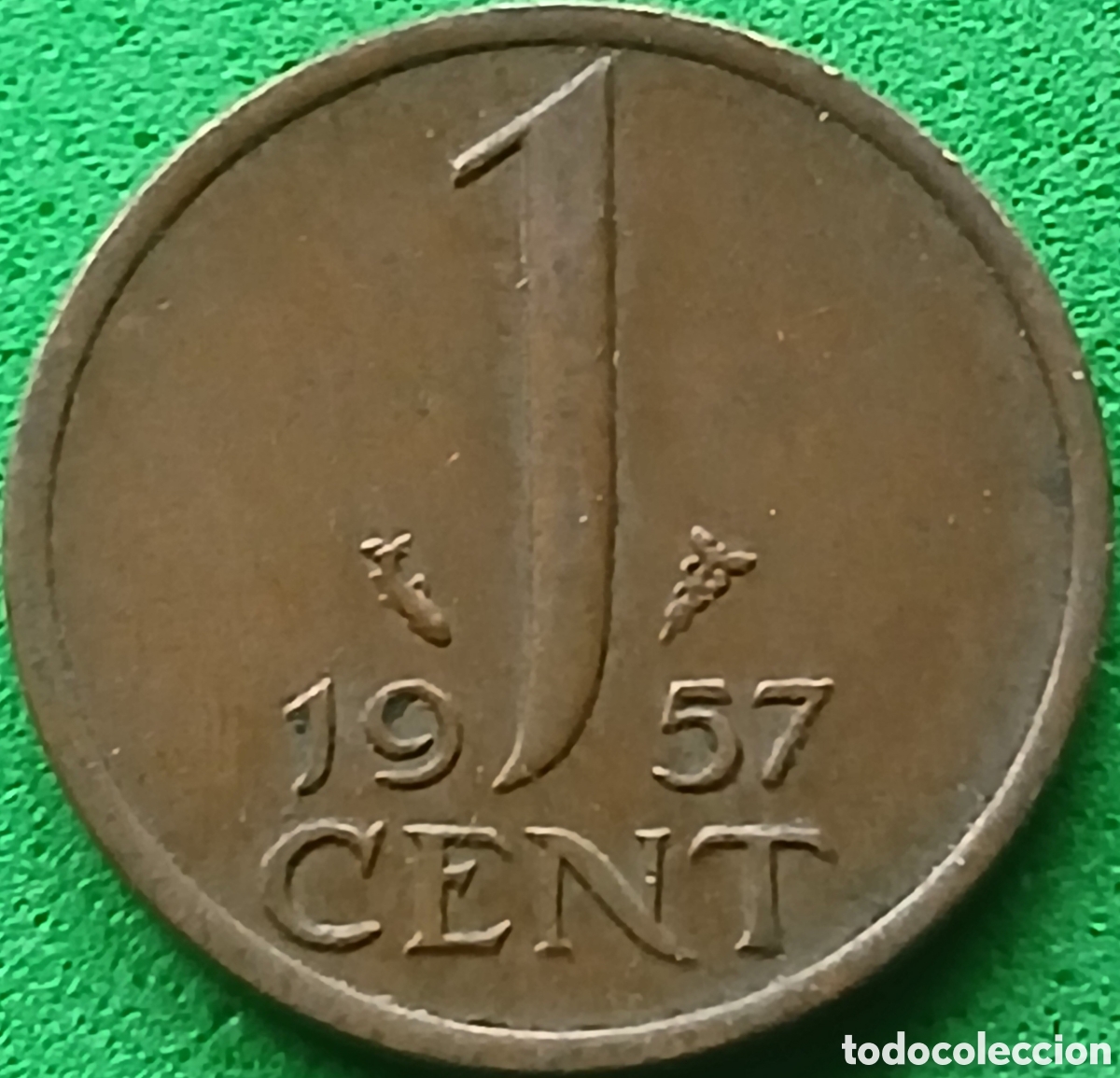 Moedas antigas da Europa: Pa&iacute;ses Bajos 1 cent 1957 km#180