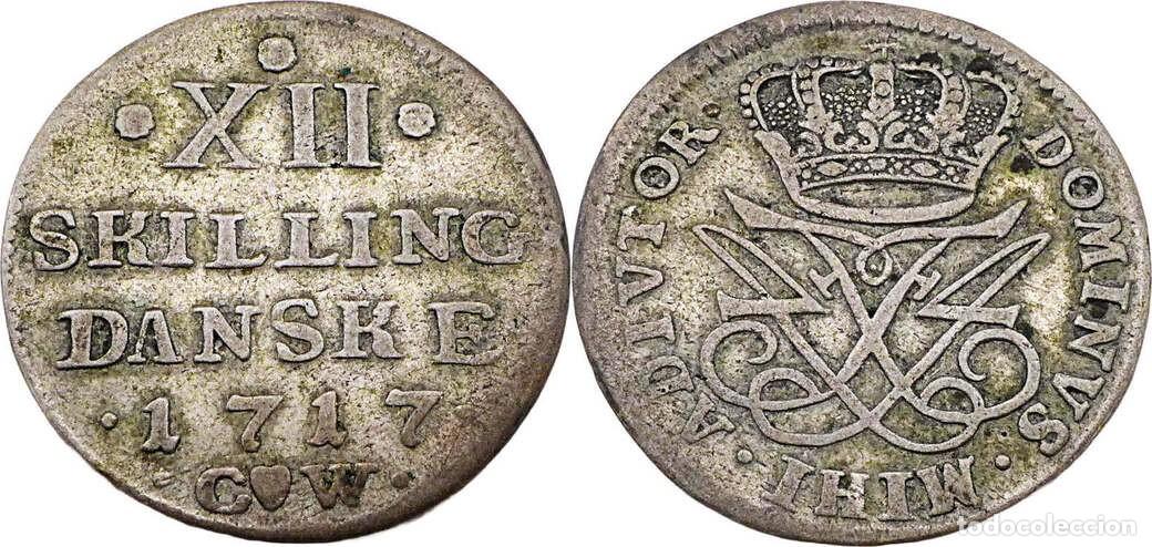 Monedas antiguas de Europa: DINAMARCA 12 SKILLING 1717