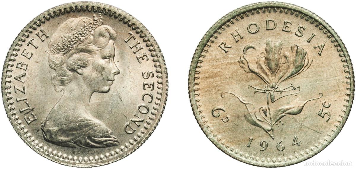 Monedas antiguas de Europa: Zimbabwe Rhodesia (1964-1979) British colony 1964 6 Pence / 5 Cents - Elizabeth II (2nd portrait) C