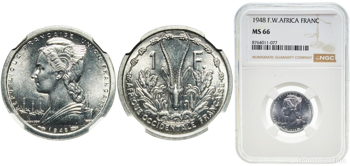 Monedas antiguas de Europa: French West Africa French colonies Federation 1948 1 Franc Aluminium (95% Aluminium, 5% Magnesium)