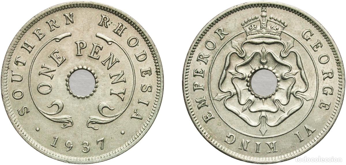 Monedas antiguas de Europa: Southern Rhodesia British Crown colony 1937 1 Penny - George VI Copper-nickel Royal Mint (Tower Hil