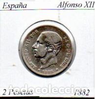 Monedas antiguas de Europa: ESPA&Ntilde;A 1882 (10), 2 PESETAS, ALFONSO XII, AG