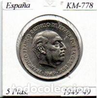 Monedas antiguas de Europa: ESPA&Ntilde;A 1949-49 (5), 5 PESETAS, KM-778, EBC;