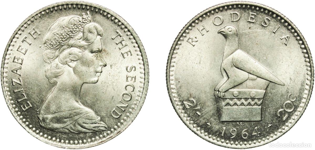 Monedas antiguas de Europa: Zimbabwe Rhodesia (1964-1979) British colony 1964 2 Shillings / 20 Cents - Elizabeth II (2nd portra