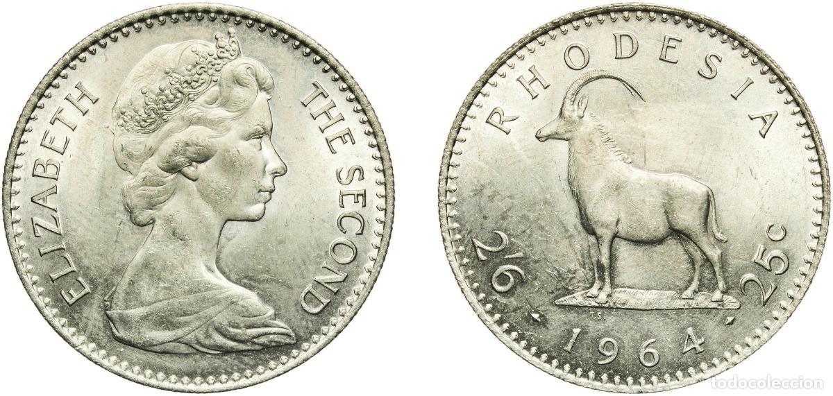 Monedas antiguas de Europa: Zimbabwe Rhodesia (1964-1979) British colony 1964 2&frac12; Shillings / 25 Cents - Elizabeth II (2nd portr