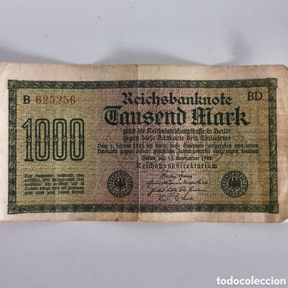 Monedas antiguas de Europa: Alemania, 1000 Mark de 1922, P# 76c, Marca de agua Greek pattern