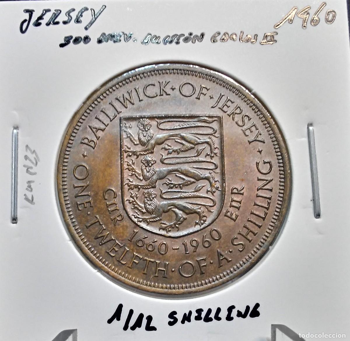 Monedas antiguas de Europa: JERSEY 1/12 SHILLING / CHELIN 1960 KM#23 MBC 300 ANIV. ACCESION REY CARLOS II.
