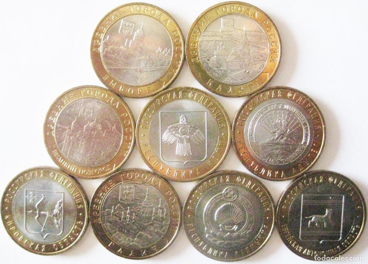 Monedas antiguas de Europa: Rusia, Set 9 x 10 Rublos 2009 &rdquo;Ciudades y Regiones - bimet&aacute;licas&rdquo;. Sin Circular.