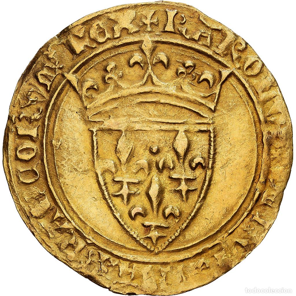 Monedas antiguas de Europa: [#139755] Francia, Charles VI, &Eacute;cu d'or &agrave; la couronne, 1385-1420, Angers, Oro, BC+