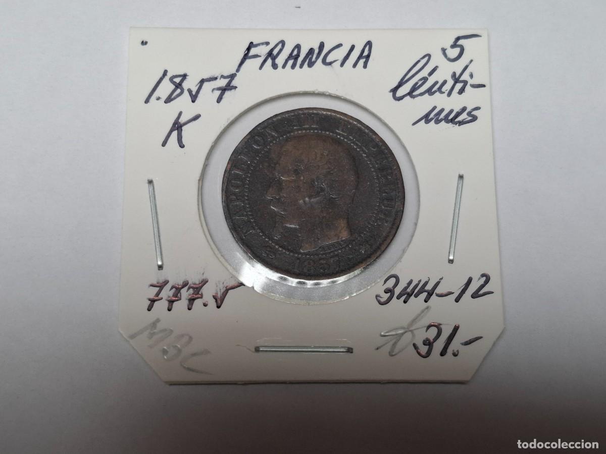 Monedas antiguas de Europa: 5 CENTIMOS de 1857 K KM 777.5 FRANCIA en MBC