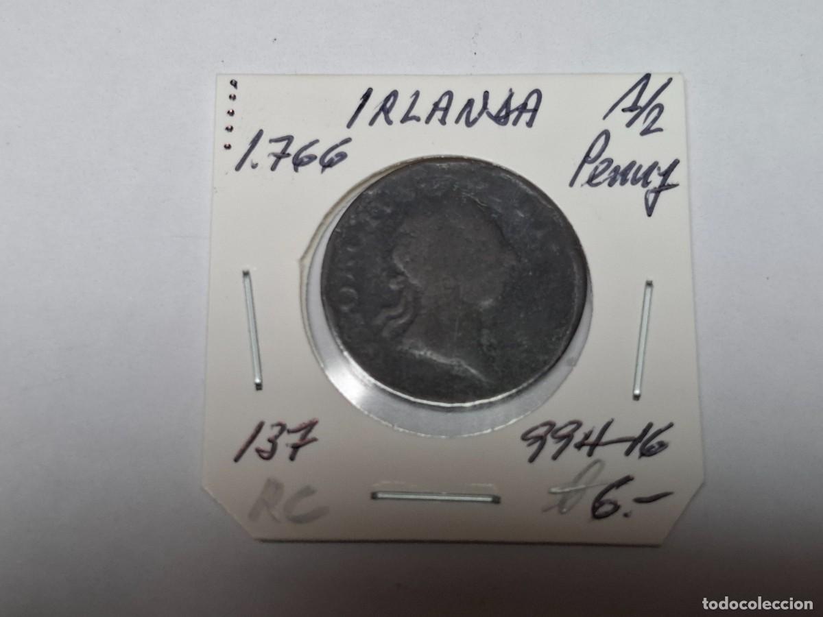 Monedas antiguas de Europa: 1/2 PENY de 1766 KM 137 IRLANDA en BC