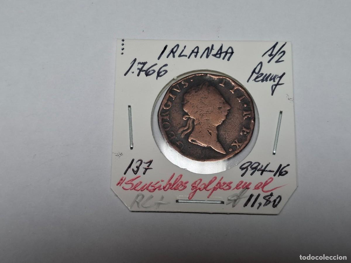 Monedas antiguas de Europa: 1/2 PENNY de 1766 KM 137 IRLANDA en RC+