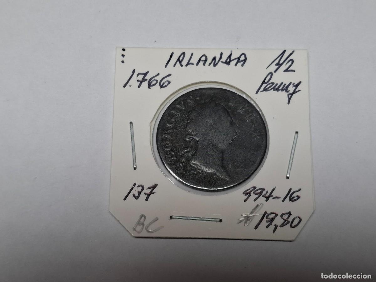 Monedas antiguas de Europa: 1/2 PENNY de 1766 KM 137 IRLANDA en BC