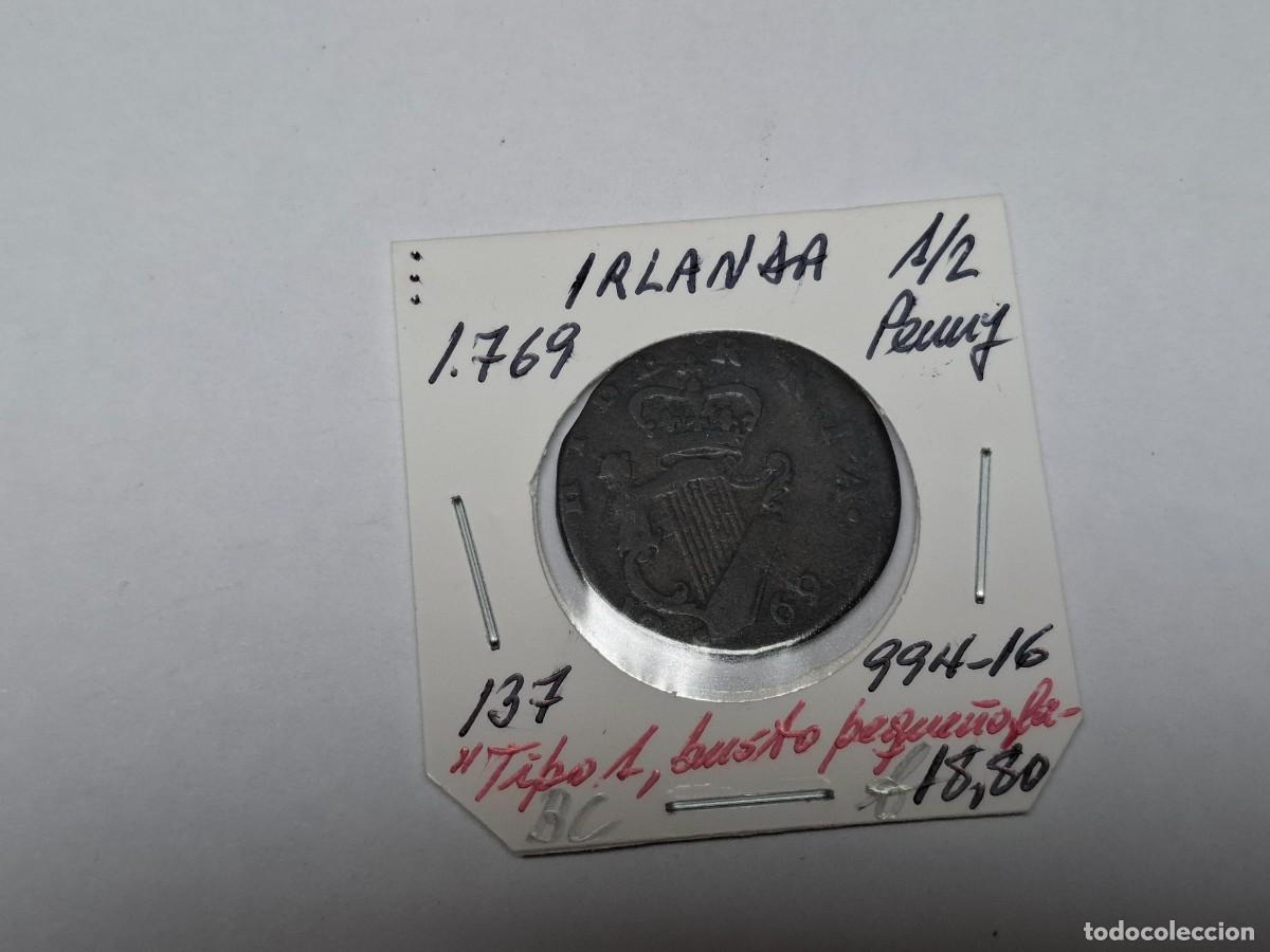 Monedas antiguas de Europa: 1/2 PENNY de 1769 KM 137 IRLANDA en BC