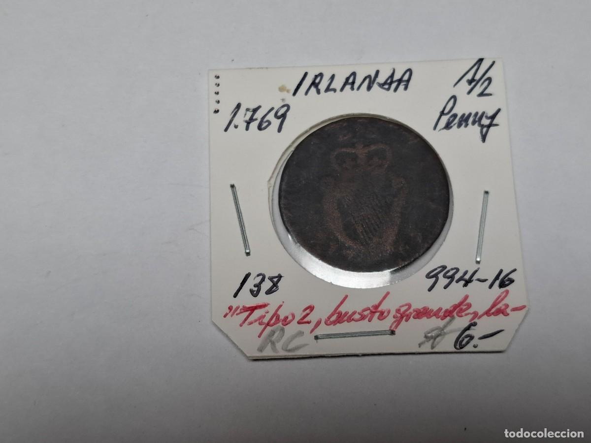 Monedas antiguas de Europa: 1/2 PENNY de 1769 KM 138 IRLANDA en RC