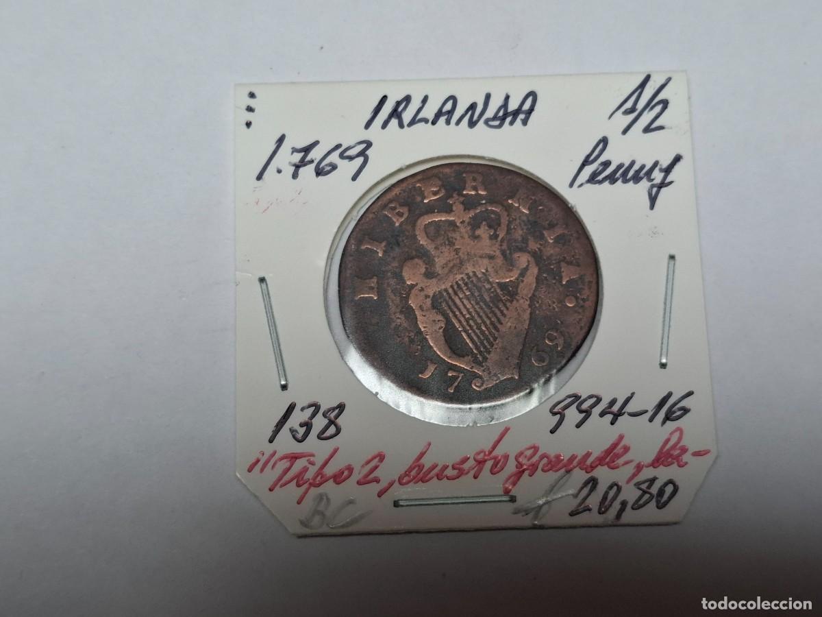 Monedas antiguas de Europa: 1/2 PENNY de 1769 KM 138 IRLANDA en BC