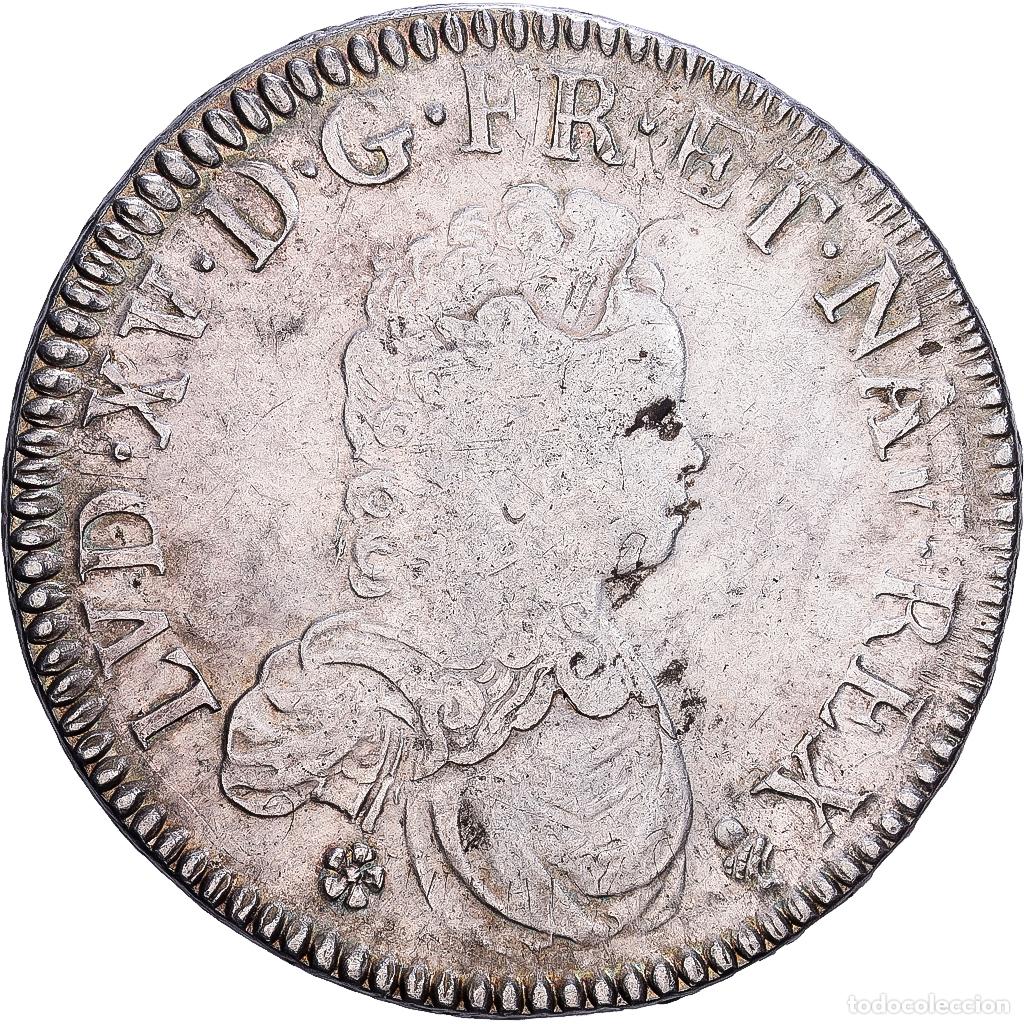 Monedas antiguas de Europa: [#139843] Francia, Louis XV, Ecu Vertugadin, 1716, Reims, Plata, BC+, Gadoury:317