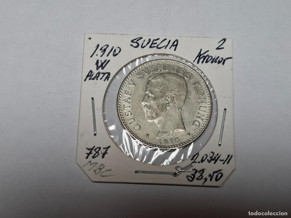 Monedas antiguas de Europa: 2 KRONOR de PLATA de 1910 W KM 787 SUECIA en MBC