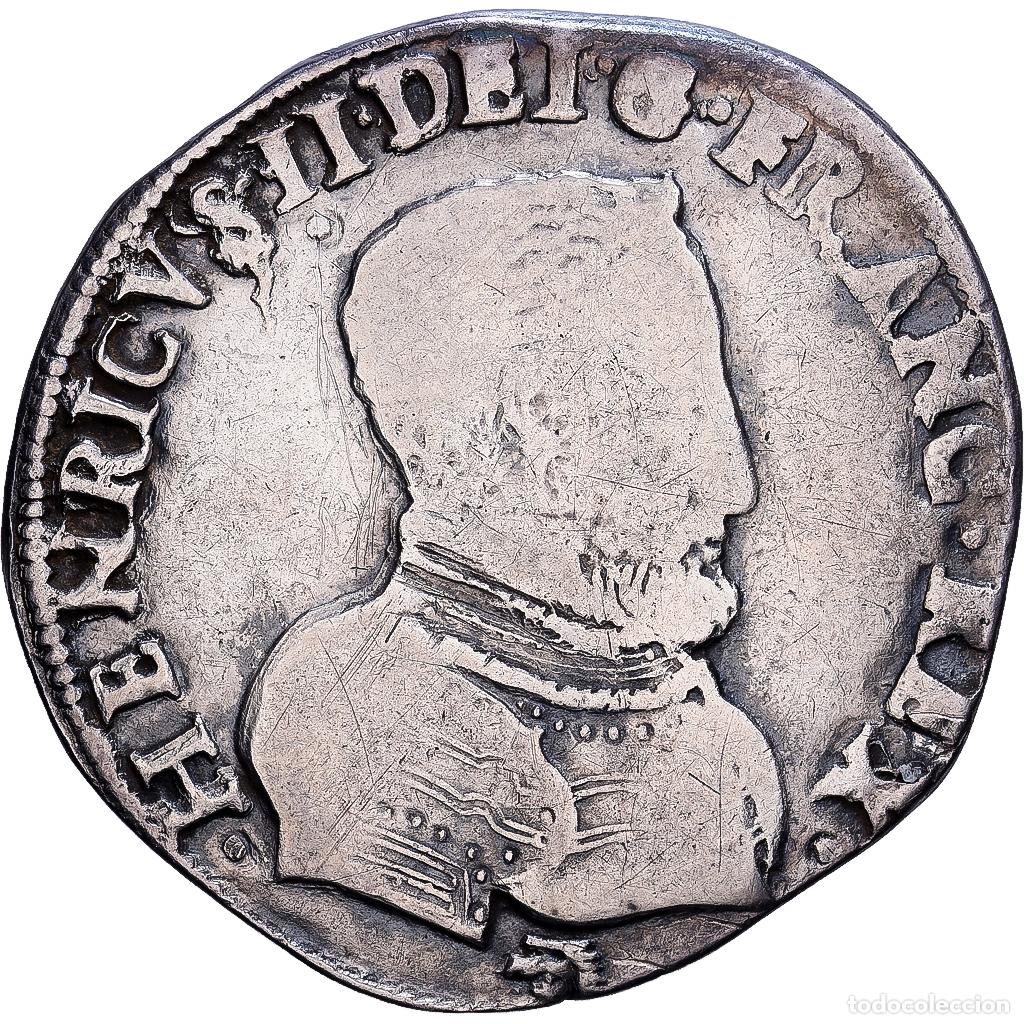 Monedas antiguas de Europa: [#139735] Francia, Henri II, Teston &agrave; la t&ecirc;te nue, 1557, La Rochelle, Plata, BC+