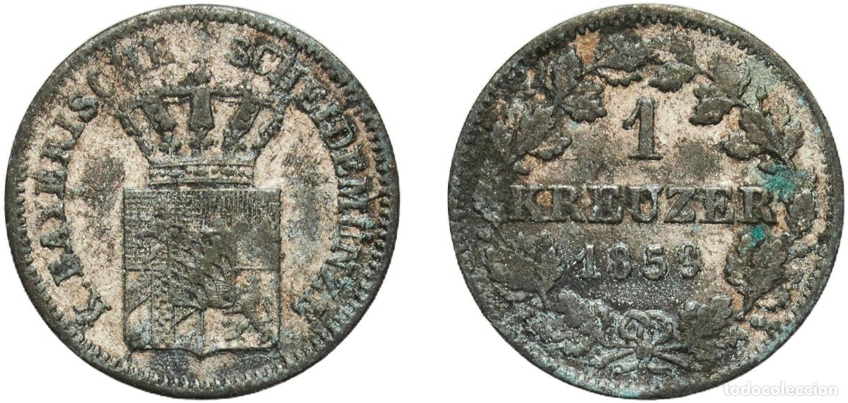 Monedas antiguas de Europa: Germany Kingdom of Bavaria German states 1859 1 Kreuzer - Maximilian II Billon (.166 silver) Munich
