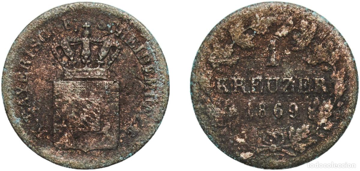 Monedas antiguas de Europa: Germany Kingdom of Bavaria German states 1869 1 Kreuzer - Louis II Billon (.166 silver) Munich Mint