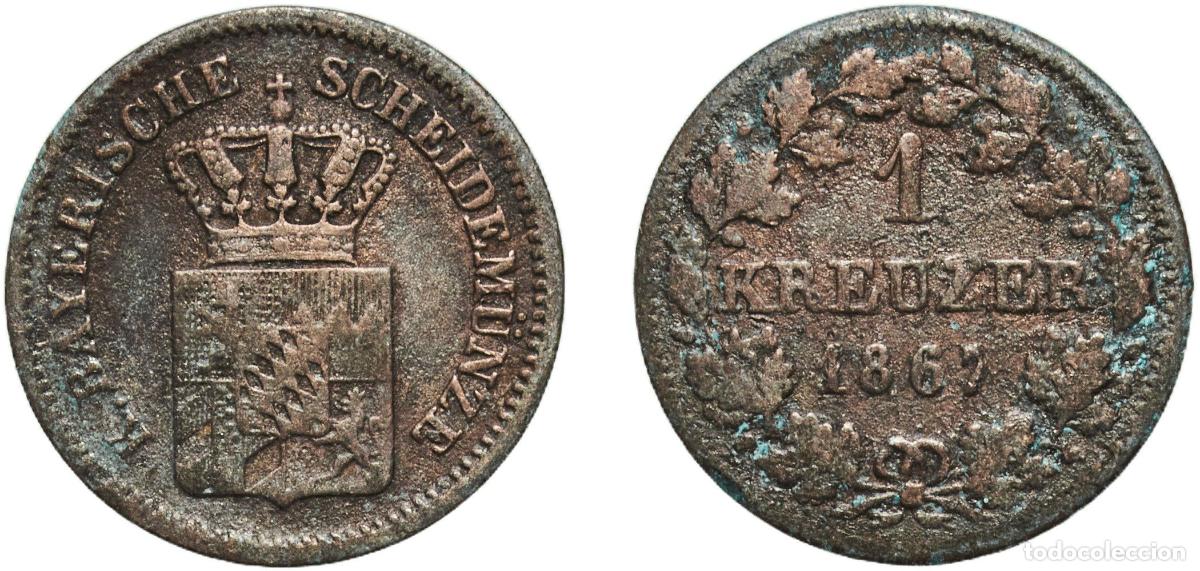 Monedas antiguas de Europa: Germany Kingdom of Bavaria German states 1867 1 Kreuzer - Louis II Billon (.166 silver) Munich Mint
