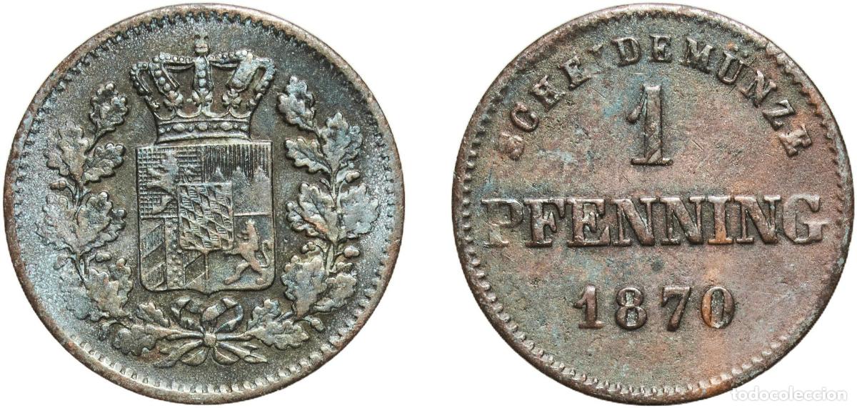 Monedas antiguas de Europa: Germany Kingdom of Bavaria German states 1870 1 Pfenning - Maximilian II Copper Munich Mint (160800